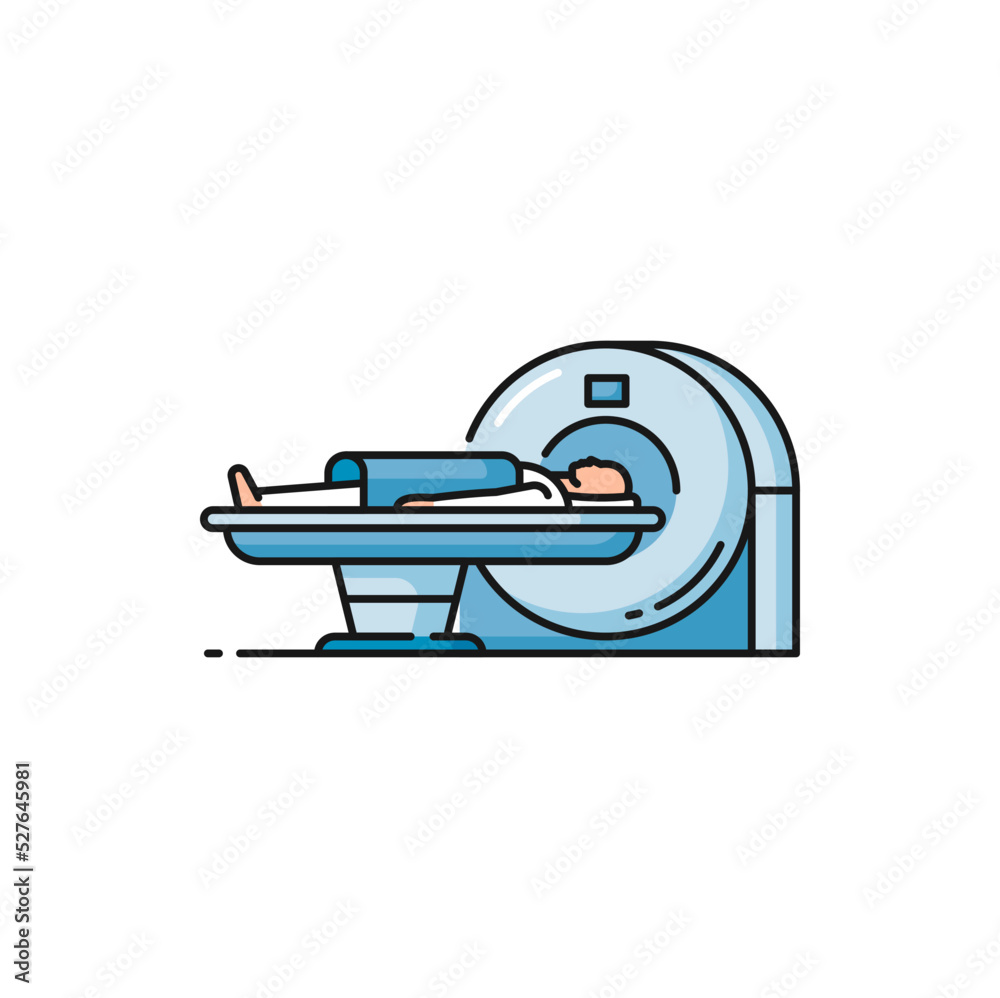 MRI scanner icon, medical radiology scan machine, vector CT diagnostics. MRI or magnetic resonance imaging of patient body for tomography or oncology diagnostics, MRI equipment pictogram