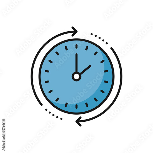 MRI icon, radiology CT scan timer, color line vector sign for medical diagnostics machine. MRI or magnetic resonance imaging and tomography symbol of screening time, timer clock icon