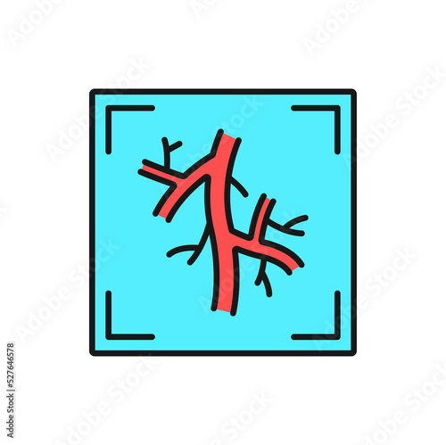 MRI diagnostics, tomography and CT radiology scan angiography of arteries, vector color icon. MRT or MRI magnetic resonance imaging of body veins or cardiovascular medical diagnostics