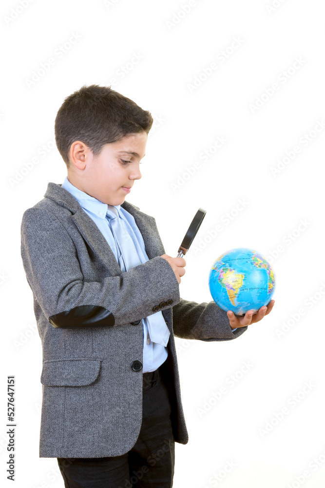 Little Businessman is Looking For New Business Opportunities on White Little Businessman is Looking For New Business Opportunities on White
