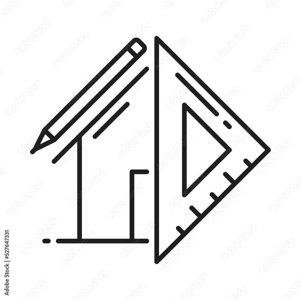 Architect development and interior design icon, architecture plan of house, vector project in line sketch for blueprint. Apartments architect development and home building construction outline icon Architect development and interior design icon, architecture plan of house, vector project in line sketch for blueprint. Apartments architect development and home building construction outline icon