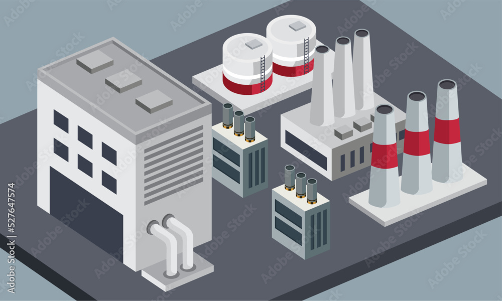 isometric factory with chimneys