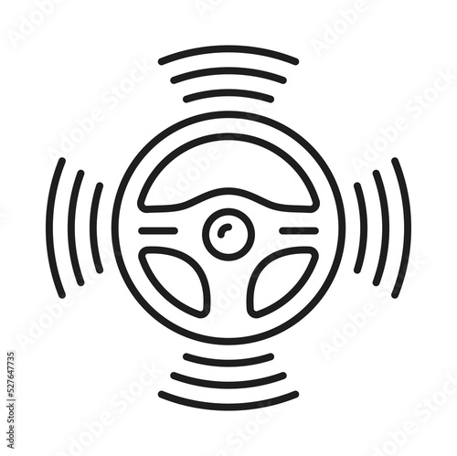 Driverless car and vehicle icon, smart self driving automatic technology, vector line. Driverless car steering, wheel symbol with autonomous sensors, electric driverless auto and intelligent transport