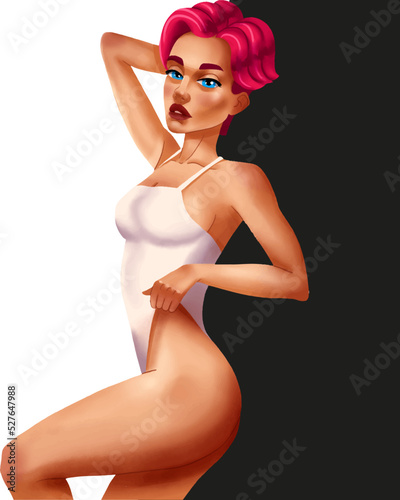 Beautyful style girl, cartoon style. Vector illustration. Fashion model