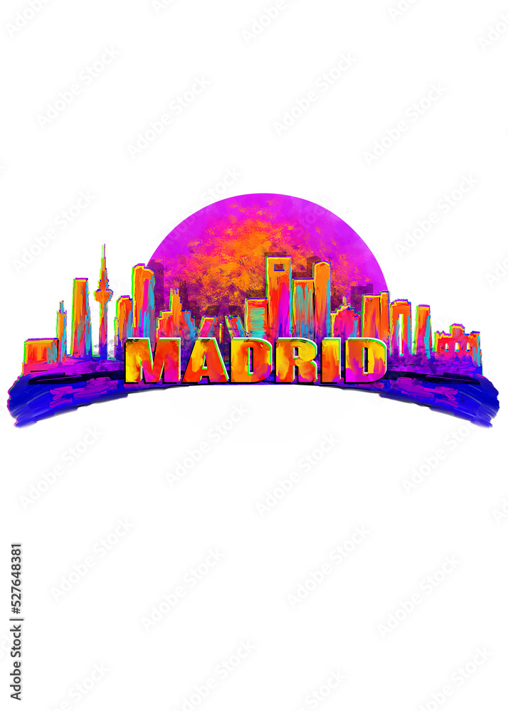 Madrid skyline in abstract color painting. Madrid skyline in color abstract art illustration.