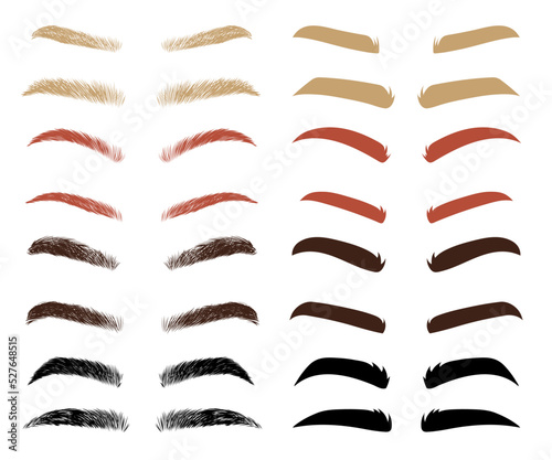 Fotografie, Obraz Different shapes and colors of eyebrows vector illustrations set