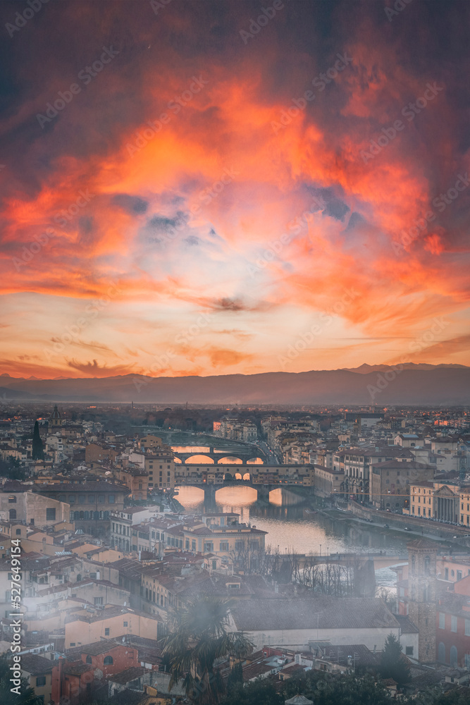 sunset over the city florence