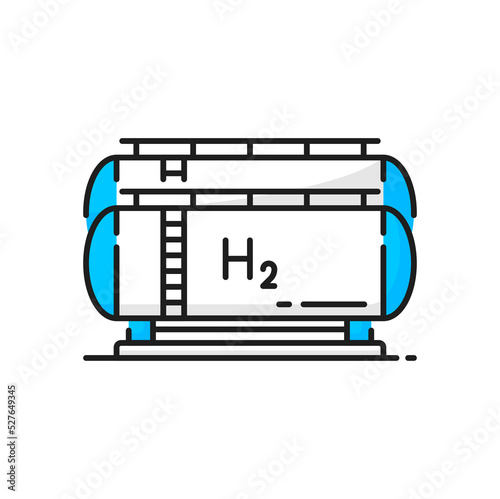 Hydrogen cistern color icon, H2 storage tank, green energy production vector symbol. Hydrogen production, refueling factory plant or hydrogen chemical station storage tank cistern, linear icon