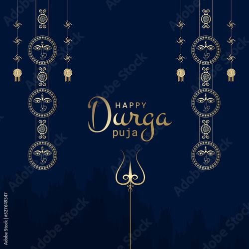 happy durga puja social media post . maa durga face gold color minimalist illustration