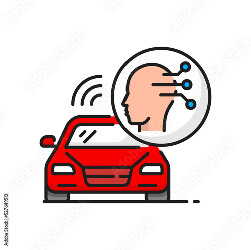 Self driving car artificial intelligence driverless vehicle color outline icon. Vector autonomous recognition and tracking, automated driving system