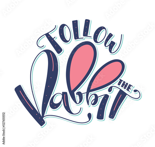 Follow the rabbit - colored lettering isolated on white background. Vector illustration