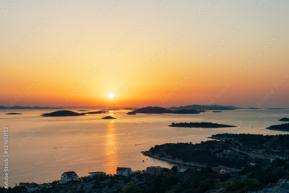 Beautiful sunset on the sea. Murter island, Croatia