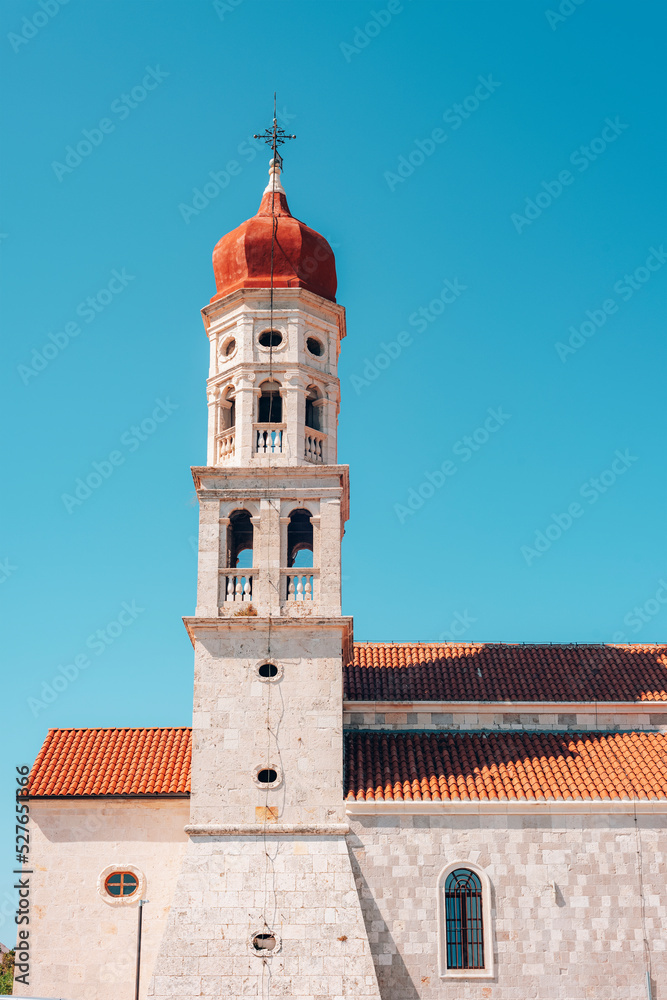 Fototapeta premium Beautiful view of the church in Betina town, Murter island, Croatia