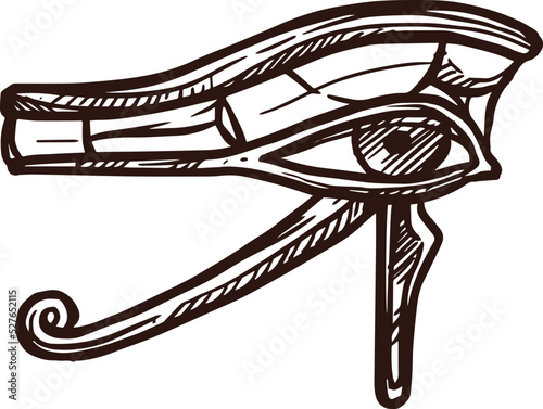 Horus Eye sketch, ancient Egypt and pharaoh symbol, vector icon. Ancient Egypt mythology, culture or history and religion sign and hieroglyph, eye of Horus in hadn drawn sketch photo