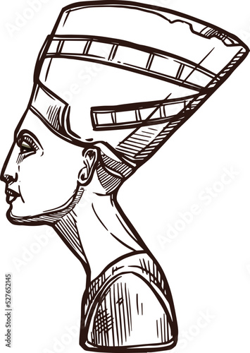 Nefertiti sketch, Ancient Egypt pharaoh queen, vector icon. Ancient Egypt history and Cairo culture, wife of pharaoh king Akhenaten, Neferneferuaten Nefertiti monument