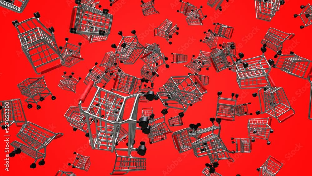 Silver shopping carts on red background.
3D animation for background. Silver shopping carts on red background.
3D animation for background.