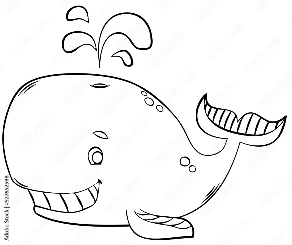 Whale. Element for coloring page. Cartoon style. Stock Vector | Adobe Stock