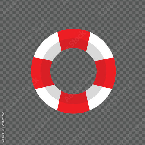 Vector Life buoy in white and red stripes color isolated on transparent background. Flat Design Sea or Pool Wheel for Summer Vacation and Swimming Concepts.