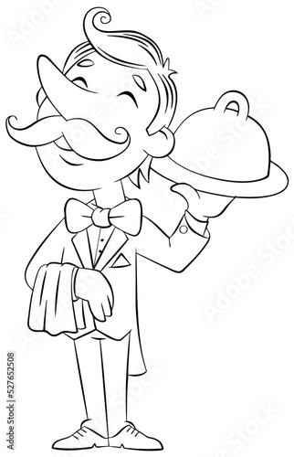 Waiter. Element for coloring page. Cartoon style.