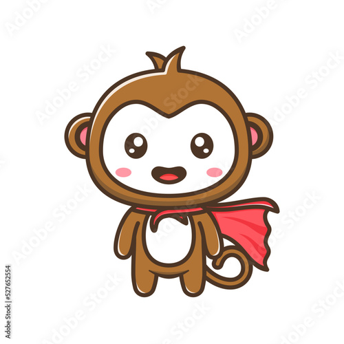 Cute litle monkey hero with red cape cartoon illustration isolated suitable For sticker  crafting  scrapbooking  poster  packaging  children book cover