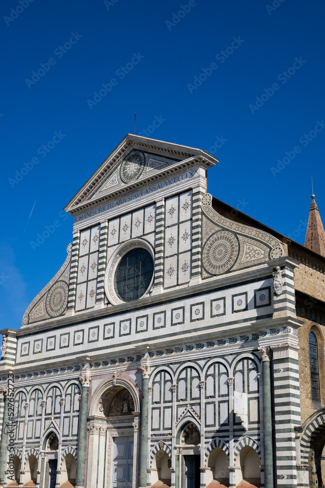 Firenze, Tuscany, Italy 08-26-2022. Details of the Santa Maria Novella church, a masterpiece of the Italian Renaissance