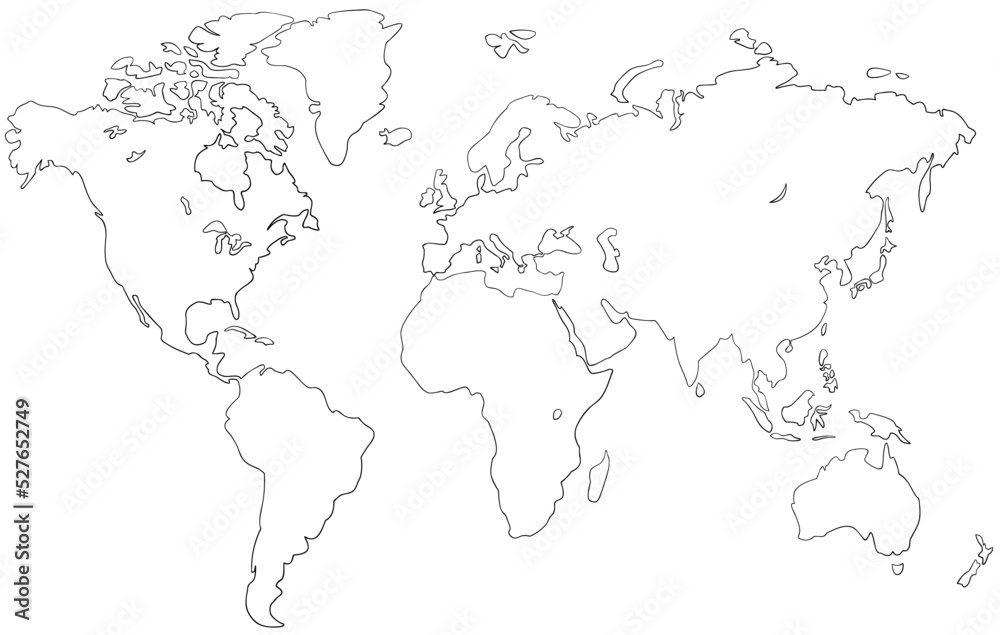 World map outline. Element for coloring page. Cartoon style.