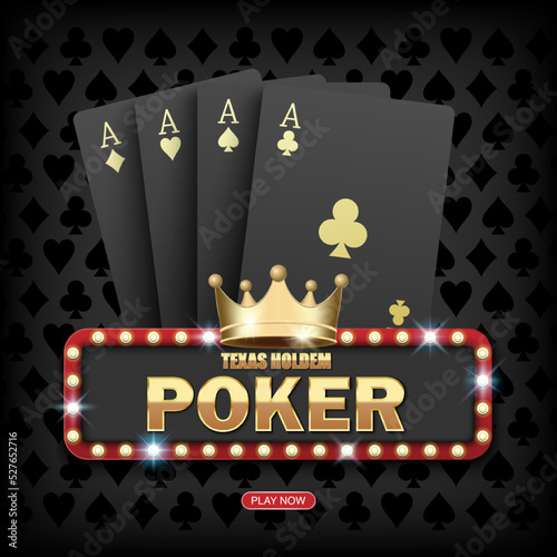 Poker game casino online, black four aces poker card on dark background, web background template for internet, vector illustration