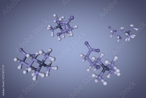 Levocarnitine or L-carnitine, vitamin B11. Molecular model Vitamin and mineral complex. Healthy life concept. Medical background. Scientific background. 3d illustration photo