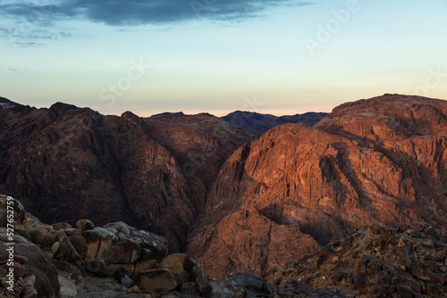 Amazing Sunrise at Sinai Mountain, Mount Moses with a Bedouin, Beautiful view from the mountain © adydyka2780