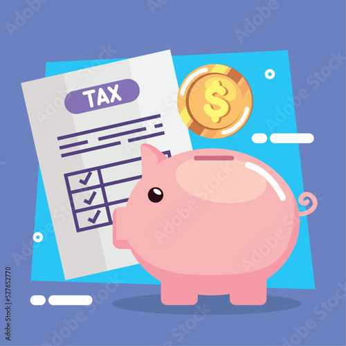 tax document with piggy