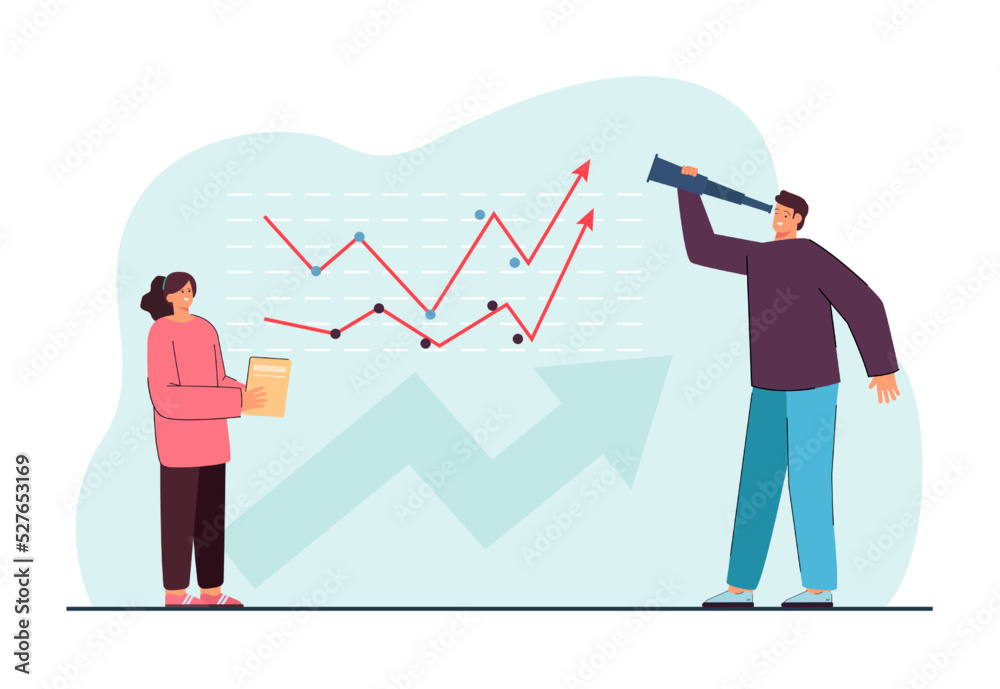 Father with spyglass and daughter next to chart. Cartoon man helping girl with homework flat vector illustration. Education, business, financial literacy concept for banner or landing web page Father with spyglass and daughter next to chart. Cartoon man helping girl with homework flat vector illustration. Education, business, financial literacy concept for banner or landing web page