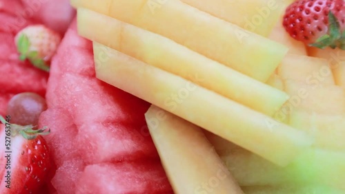 Watermelon, Strawberry and honeydew for desserts. Fruits salad