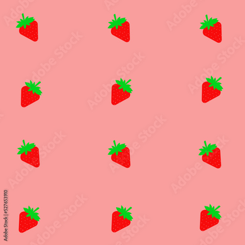 Vector Cute Cartoon Strawberry Pattern On Pink Background with left and right angled position
