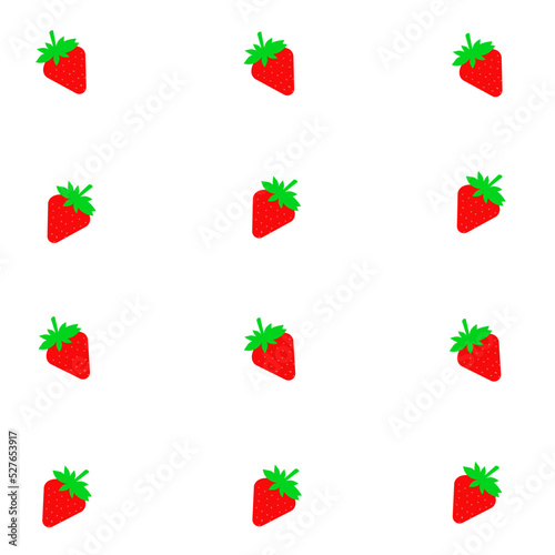 Vector Cute Cartoon Strawberry Pattern On Light white Background with left and right tilted position