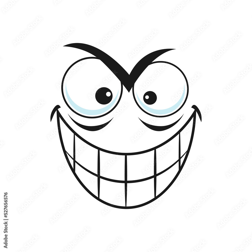 Φωτογραφία Cartoon face vector malefactor gloat laugh emoji with angry eyes and laughing toothy mouth