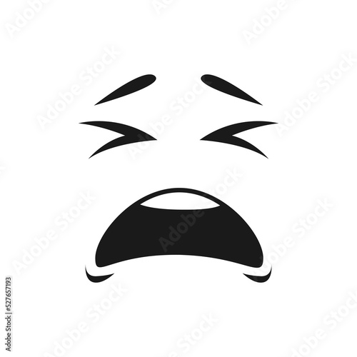 Cartoon face with open mouth, disgust or yawning vector emotion with closed eyes. Sour taste, aversion or sneezing facial expression, funny emoji. Naughty or disgusting isolated emoji character