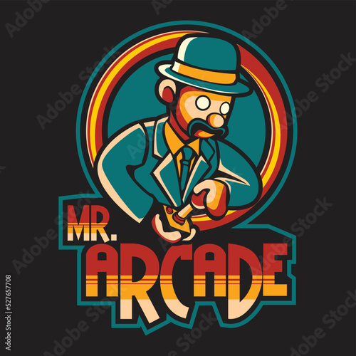 Vector retro logo illustration of people playing games