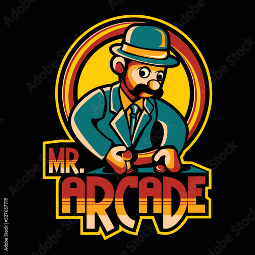 Vector retro logo illustration of old man playing games © Ands