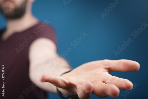 open hand young man clean