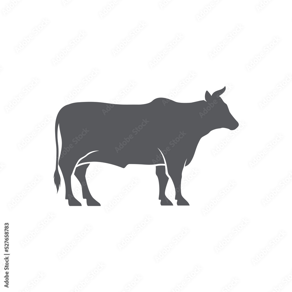 Cow or cattle Silhouette icon. Vector silhouette of cow. Farm logo design template. cattle icon. Black angus logo design template. Animal pictogram. Vector illustration