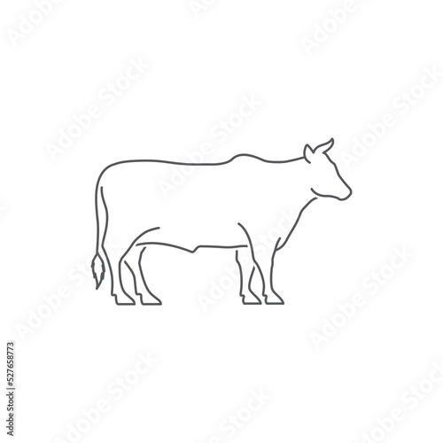 Cow or cattle linear Silhouette icon. Vector linear silhouette of cow. Farm line art logo design template. cattle linear icon. Black angus logo design template. Animal pictogram. Vector illustration