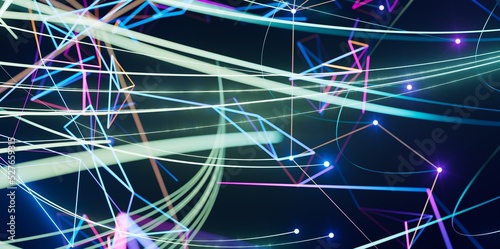 Abstract network of physical devices on the Internet using a network connection with statistics numbers 3d illustration