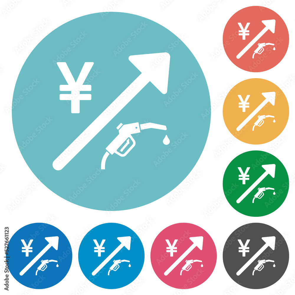 Rising fuel japanese Yen prices flat round icons Rising fuel japanese Yen prices flat round icons