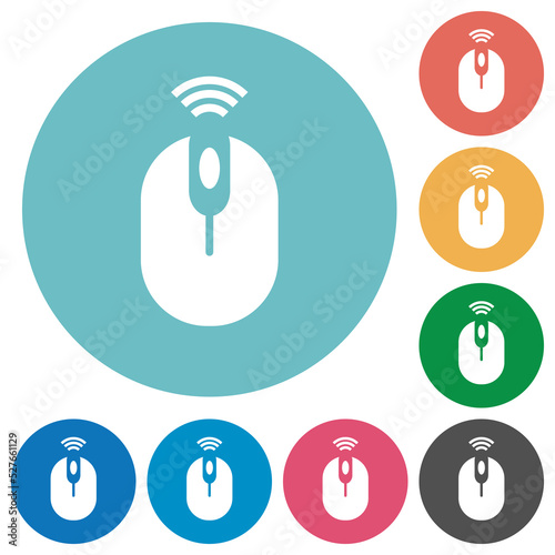 Wireless computer mouse flat round icons