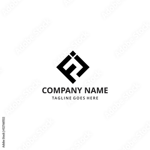Illustration logo initial letter f j with square 