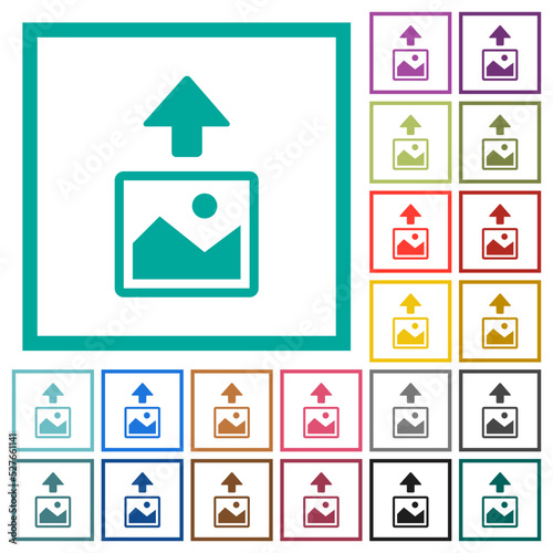 Upload image flat color icons with quadrant frames