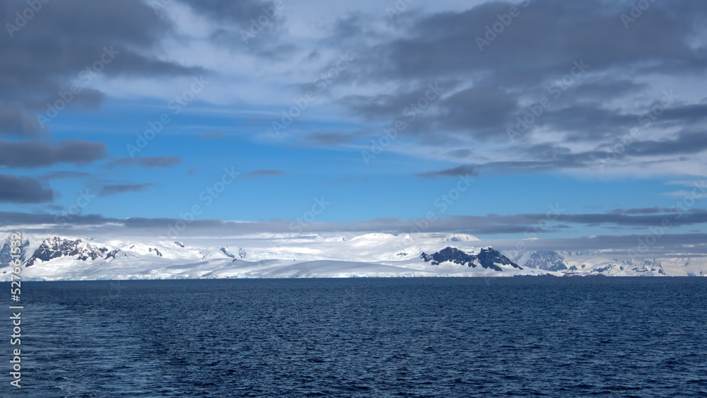 Snow covered mountains at Portal Point in Antarctica