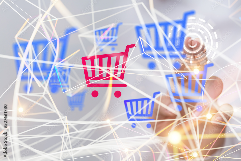Fototapeta premium Shopping cart on digital tablet. Shopping online concept..