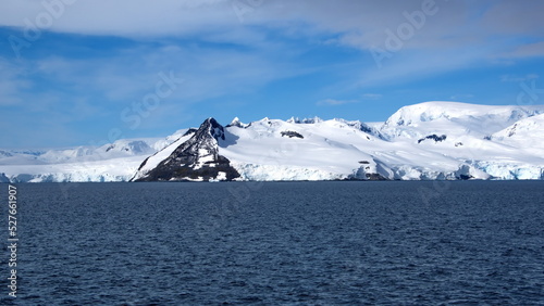 Snow covered mountains at Portal Point in Antarctica