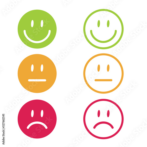 Red, yellow, green smile face icons with negative, neutral and positive mood.